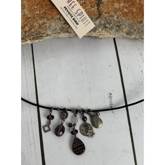 Peyote Bird Amethyst Pearl Rose Quartz Sterling Silver Leather Necklace J036 - Picture 2 of 6